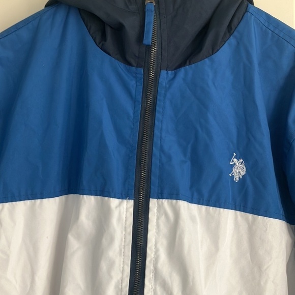 U.S. Polo Assn. Blue White Hooded Windbreaker Jacket Chunky Striped Men’s Size M - Picture 4 of 7